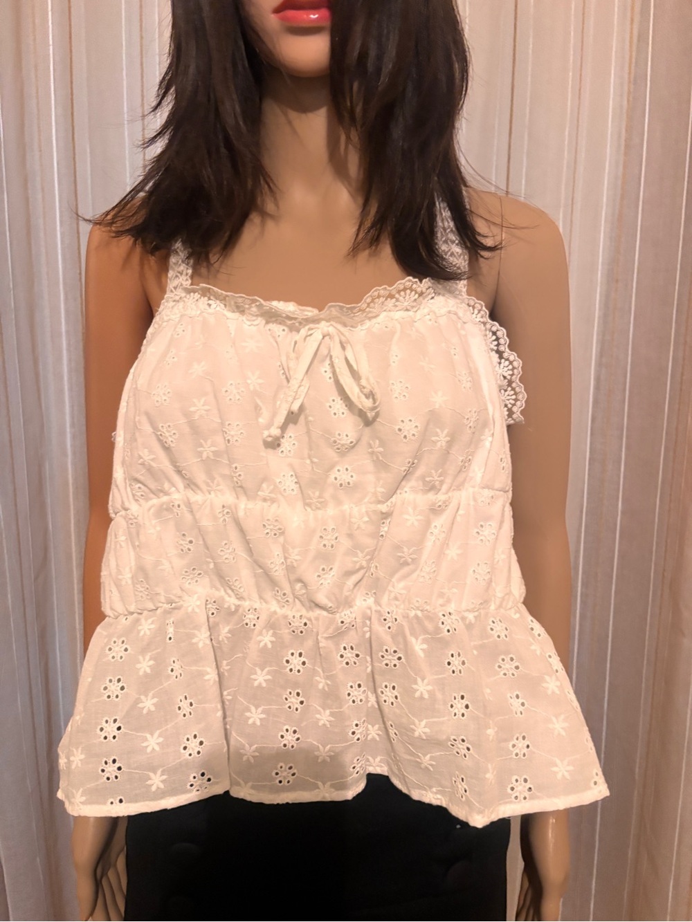 White Eyelet Lace-Trim Peplum Tank Top